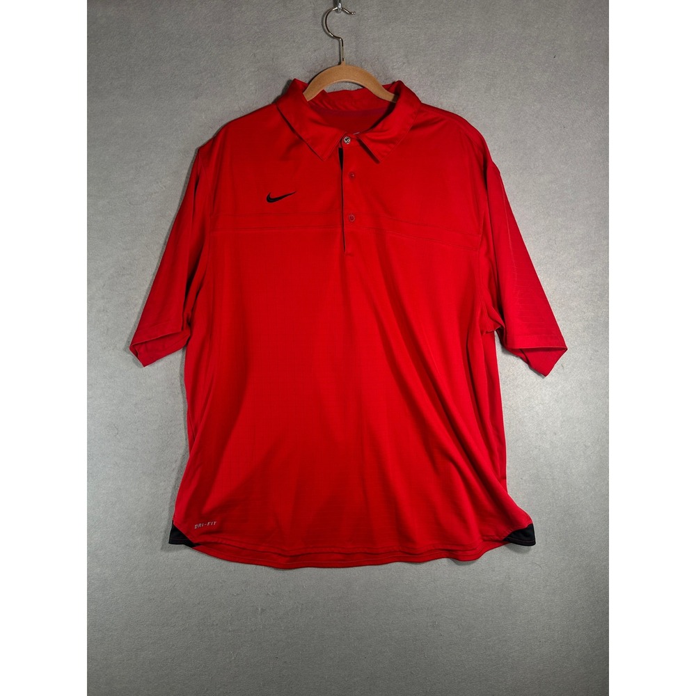 Nike Dri-FIT Red Grid Polo Shirt Mens XXL Short Sleeve Golf Top 392904-661